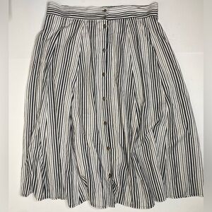 Universal Thread Cotton Linen Button Front Black and White Striped Skirt Sz XL